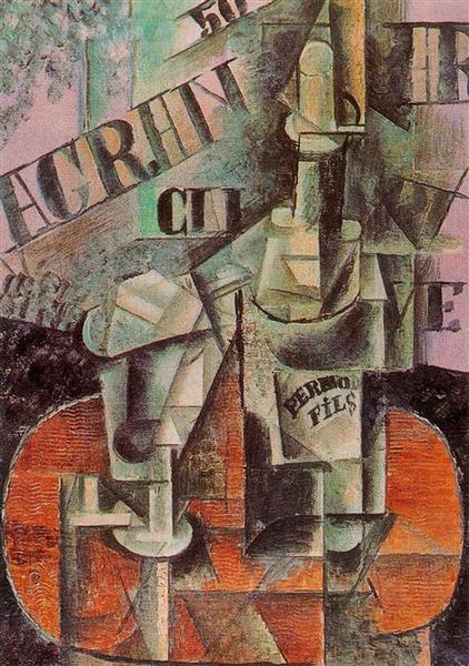 Pablo Picasso Oil Painting Table In A Cafe Bottle Of Pernod